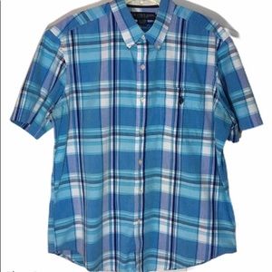 🍁US Polo Assn blue plaid short sleeve button down